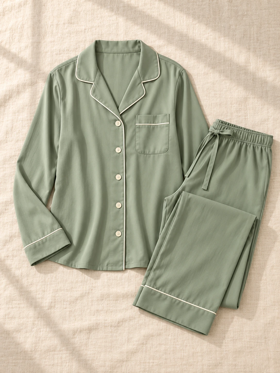Detalhes ilustrativos do pijama americano verde sálvia